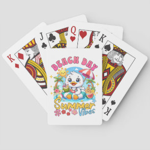 Stranddag Zomerstemming Schattige Eend Tropische V Pokerkaarten