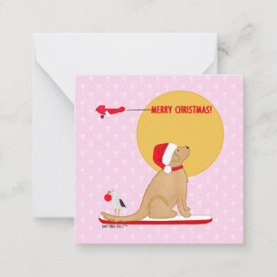 Stranddagen Goud Retriever Kerst Roze Set Notitiekaartje