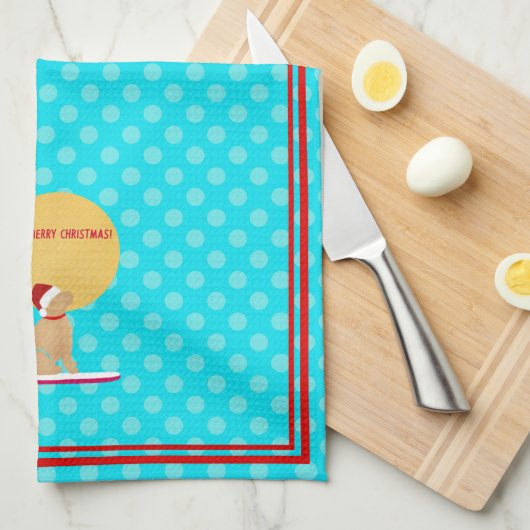 Stranddagen Gouden Kerstmis Aqua Keukenhanddoek (Quarter Fold)