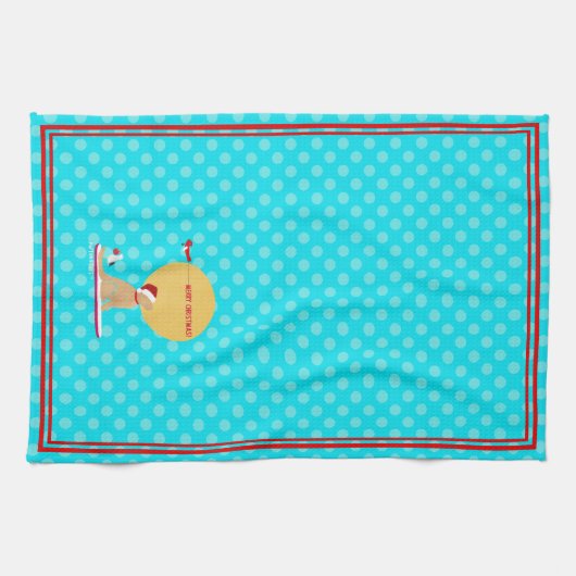 Stranddagen Gouden Kerstmis Aqua Keukenhanddoek (Horizontaal)