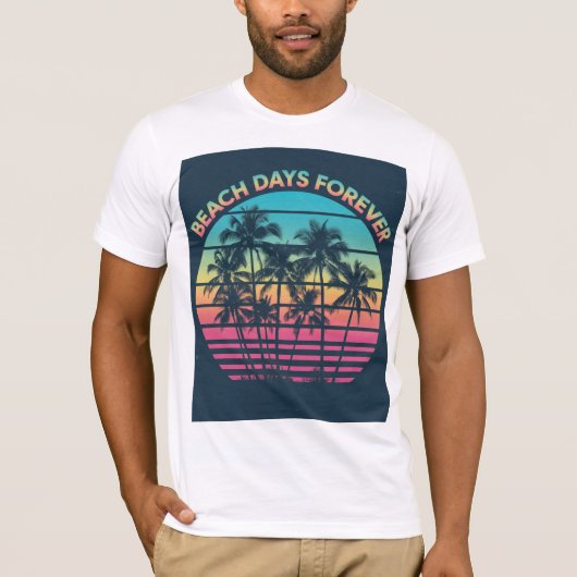 Stranddagen voor altijd Retro Sunset Palm Trees T- T-shirt (Voorkant)