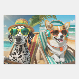 Stranddagen, zonneschijn en dierenvrienden inpakpapier vel