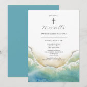 Stranddoop en uitnodigingen voor de eerste verjaar (Voorkant / Achterkant)