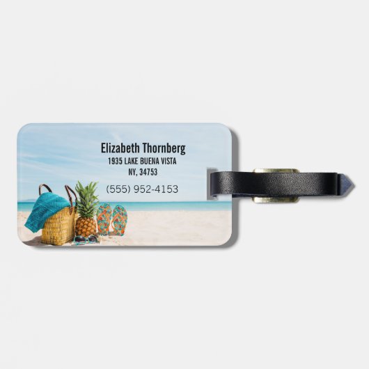 Strandelementen achtergrond aanpasbare tekst bagagelabel (Achterkant horizontaal)