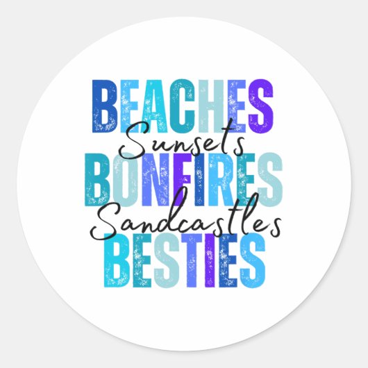 Stranden Bonfires Besties Ronde Sticker (Voorkant)