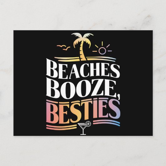 Stranden Booze & Besties Kokosnoot Zomer Briefkaart (Voorkant)