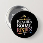 Stranden Booze & Besties Kokosnoot Zomer Ronde Button 7,6 Cm (Voorkant /achterkant)