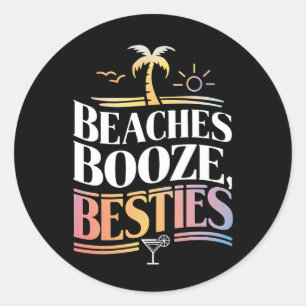 Stranden Booze & Besties Kokosnoot Zomer Ronde Sticker