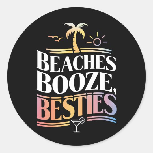 Stranden Booze & Besties Kokosnoot Zomer Ronde Sticker (Voorkant)
