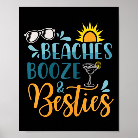 Stranden Booze en Besties Funny Beach Lover Zomer Poster (Voorkant)