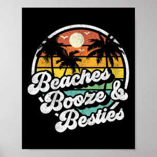 Stranden Booze en Besties Funny Retro 70s Beach Wo Poster