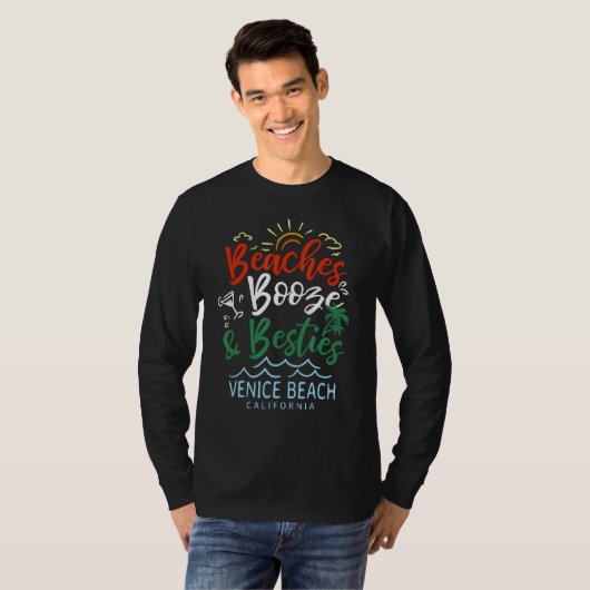 Stranden Booze en Besties Venice Beach Zomer Cali T-shirt (Voorkant volledig)