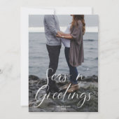 Stranden en Kerstgroeten Strand Script | Kerst Fot Feestdagenkaart (Voorkant)