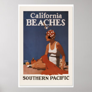 Stranden in Californië in de jaren 20 - Vintage Re Poster