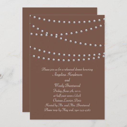 Stranden van parels op bruin repetitief diner kaart (Voorkant / Achterkant)