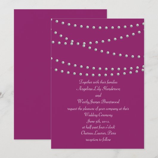 Stranden van parels op de uitnodiging van het huwe (Voorkant / Achterkant)