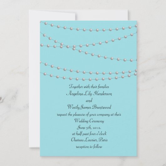 Stranden van parels op Turquoise Wedding Invitatio Kaart (Voorkant)