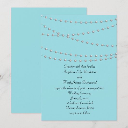 Stranden van parels op Turquoise Wedding Invitatio Kaart (Voorkant / Achterkant)
