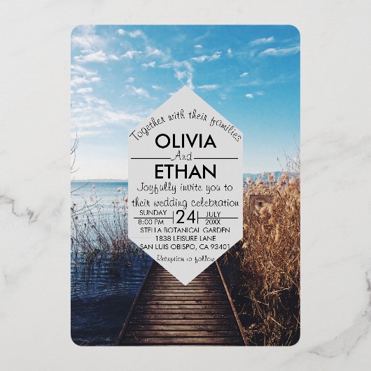Strandfeest bruiloft folie uitnodiging (Voorkant)