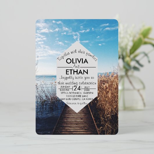 Strandfeest bruiloft folie uitnodiging (Staand Voorkant)