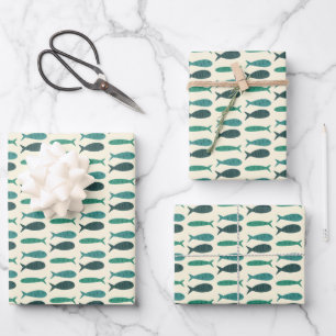 Strandfeest Drie Vissen Modern Cute Aangepast Inpakpapier Vel