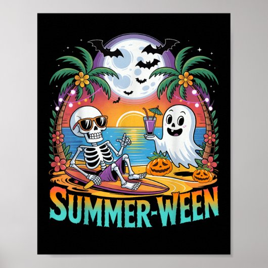 Strandfeest Halloween-sfeer Summerween skelet Gees Poster (Voorkant)