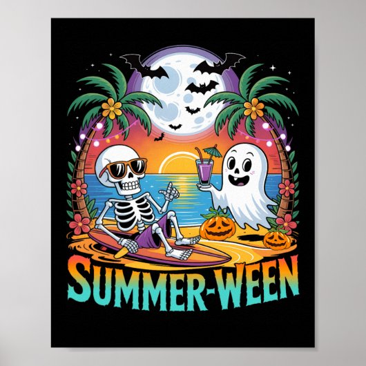 Strandfeest Halloween Vibes Summerween Skeleton GH Poster (Voorkant)
