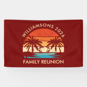 Strandfeest met familie reünie Retro zonsondergang Spandoek