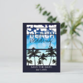 Strandfeest Palmboom Tropisch Blauw Aankondigingskaart (Staand voorkant)