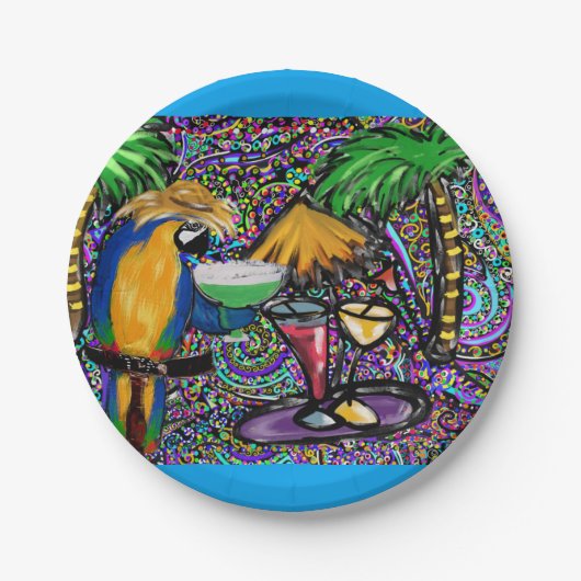 Strandfeest papegaai papieren bordje (Voorkant)