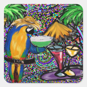 Strandfeest Papegaai Vierkante Sticker