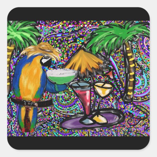 Strandfeest papegaai vierkante sticker (Voorkant)