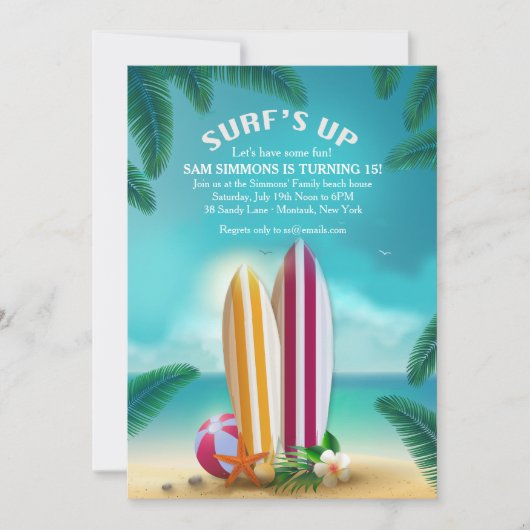 Strandfeest Surfboards Uitnodiging (Voorkant)