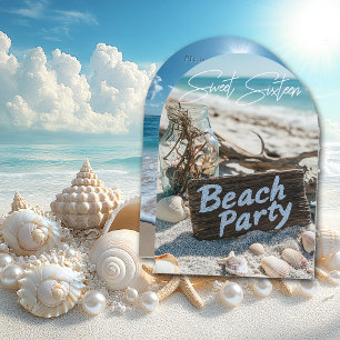 Strandfeest Sweet 16 Zand Oceaan Schelpen Kaart