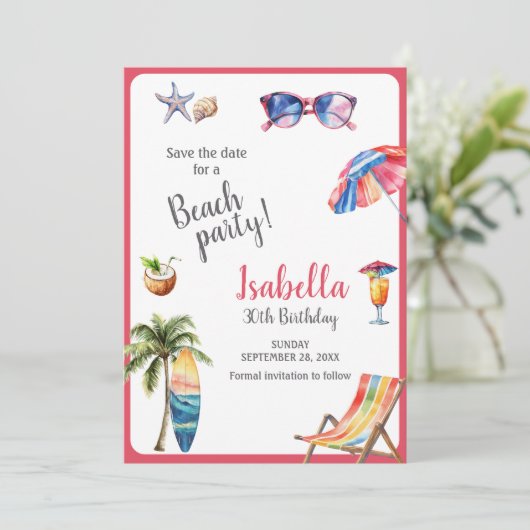 Strandfeest Tropical Summer Save the Date (Staand voorkant)
