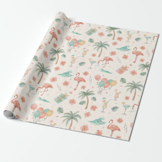 Strandfeest Tropische Palmbomen Roze Flamingo's Cadeaupapier