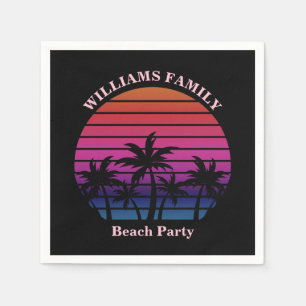 Strandfeest Tropische Zonsondergang Palmboom Zwart Servet