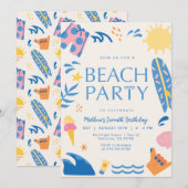 Strandfeest Uitnodiging | Zon en Surf Feest Uitnod (Voorkant / Achterkant)