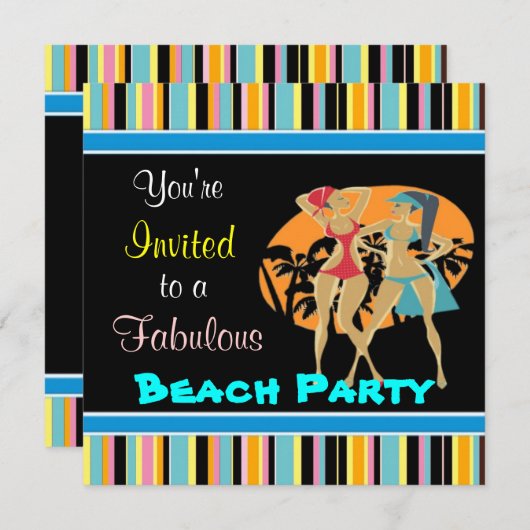 Strandfeest uitnodigingen (Voorkant / Achterkant)