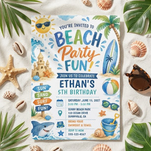 Strandfeest Verjaardag Zomer Zwembad Surfen Kaart