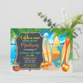 Strandfeest verjaardagsuitnodiging, zomerfeest kaart (Staand voorkant)