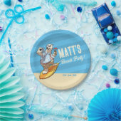 Strandfeest Voeg je naam toe Coole surfende ijsbee Papieren Bordje (Feest)