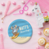 Strandfeest Voeg je naam toe Coole surfende ijsbee Papieren Bordje (Feest)