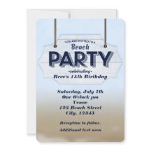 Strandfeest wit houten bord tropische uitnodiginge