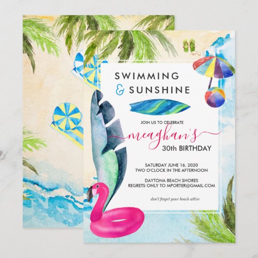 Strandfeest | Zomerfeest Uitnodiging (Voorkant / Achterkant)