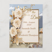 Strandfeesten met witte bloemen en parels aankondigingskaart (Voorkant)