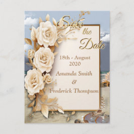 Strandfeesten met witte bloemen en parels aankondigingskaart