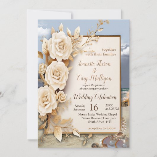 Strandfeesten met witte bloemen en parels kaart (Voorkant)