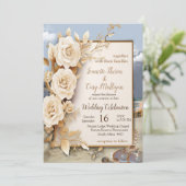 Strandfeesten met witte bloemen en parels kaart (Staand voorkant)