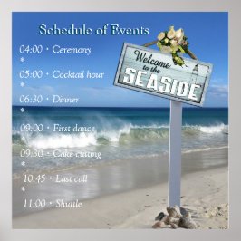Strandfeesten met witte bloemen en parels poster